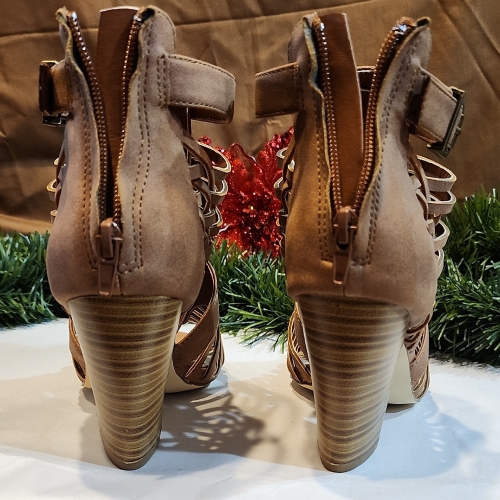 JustFab Tan Strappy Sandals - Picture 8 of 11